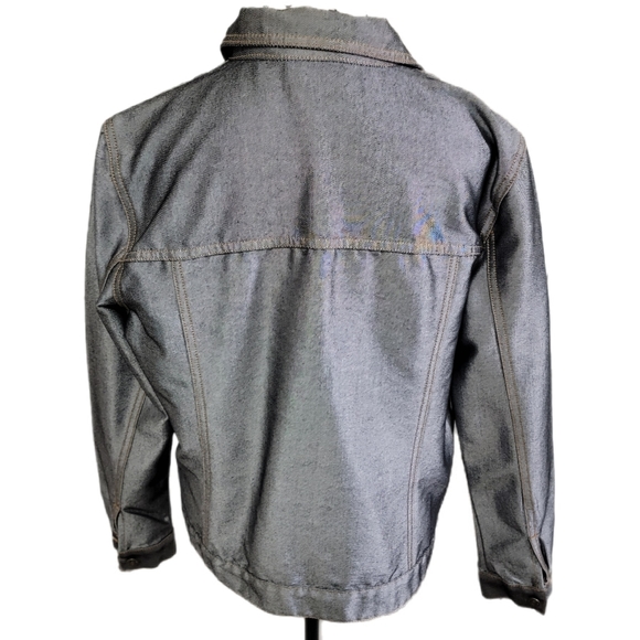 VINTAGE 80s Newport News Jeanology Denim Jean Jacket Metallic over Denim Size L - Picture 4 of 7